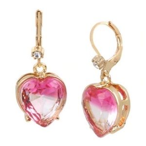 Betsey Johnson Pink Crystal Heart Drop Earrings